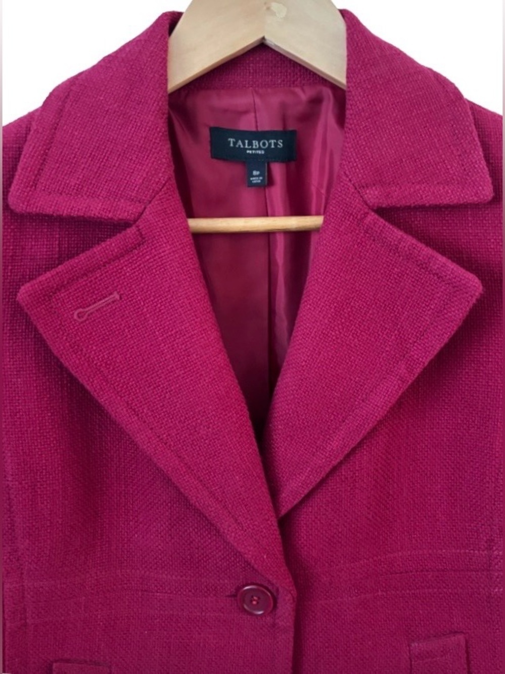 Talbots fuchsia cotton tweed lined 1 button blazer SZ 8P old money office - Picture 3 of 9